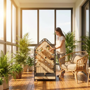 Jaula de Lujo Grande de Madera para Pájaros, Aviario Tipo Villa para Interiores, Casa de Vuelo para Loros con Perchas y Bandeja - Product Image 1