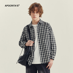 APO Prêt à Expédier Chemise Homme 100% Coton Chemise Longue à Carreaux Automne Nouvelle Chemise à Col Ample - Product Image 4