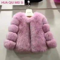 Nouveau manteau en fourrure de renard véritable de luxe pour enfants, manteau entièrement en cuir avec manches rayées, veste en fourrure véritable de haute qualité pour enfants, fourrure de renard naturelle