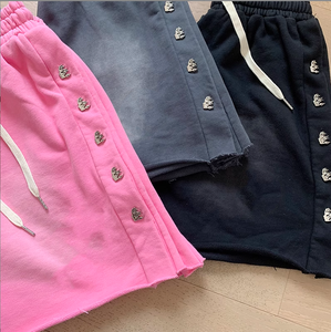 Hell Washed Black Star Casual Shorts per uomo 100% cotone a metà vita chiusura con coulisse modello solido per l'estate - Product Image 2
