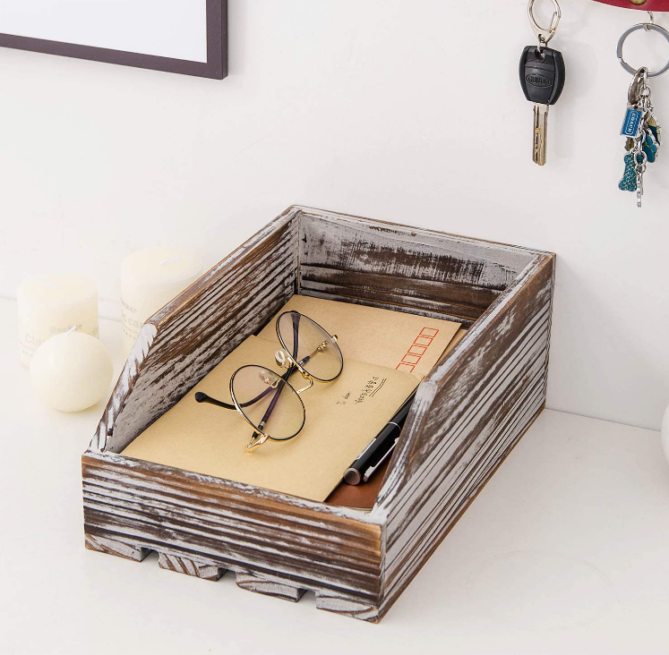 Rustic Decorative Wooden Tray Big Table Organizer Serving Tray for Living Room Dining Room Double Tiers Dinnerware for Toys