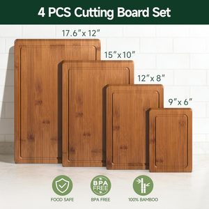 Ensemble de 3 ou 4 planches à découper en bambou, pré-entraînées, non toxiques, résistantes aux fissures, avec rainures profondes pour le jus, pour la cuisine - Product Image 2