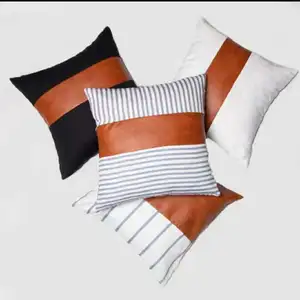 Sarung bantal sofa tambal sulam modern Amerika sarung bantal kulit pu Dekorasi Rumah