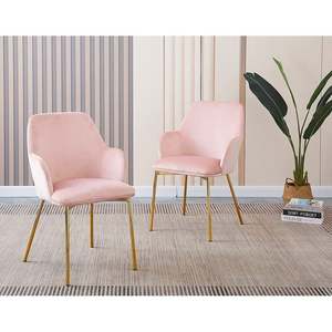 Thanh lịch thiết kế mới màu Hồng Nhung Ghế ăn với tay vịn và chân vàng giọng ghế cho Nail Salon cà phê cửa hàng Vanity phòng - Product Image 6