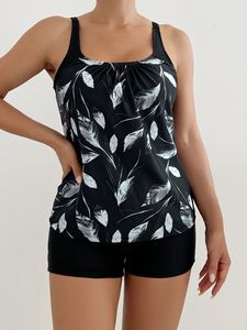 Nouveau maillot de bain deux pièces pour <span class=keywords><strong>femme</strong></span>, <span class=keywords><strong>tankini</strong></span> <span class=keywords><strong>amincissant</strong></span> sans manches, imprimé floral, col rond, short boxer en mousseline, sans armatures - Product Image 3