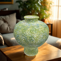 Petit pot en céramique artisanal chinois, style Art Déco, vert mat, rustique, pour décoration intérieure de ferme, écologique, vase de sol ou de table