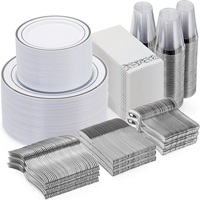 Ensemble de vaisselle de banquet de mariage de luxe de 700 pièces, assiettes, tasses, fourchettes, cuillères, serviettes en PS argenté, personnalisable pour Noël