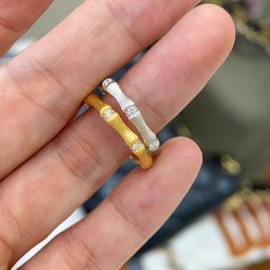 Bague en argent pur S925 avec nœud en bambou en diamant satiné, style vintage, luxe léger, sensation haut de gamme, incrustation de diamant taillé rétro - Product Image 3