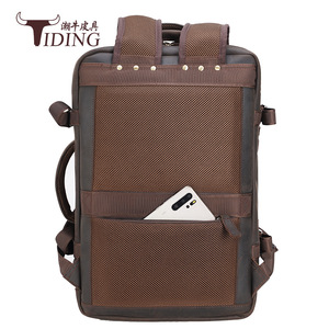 Tiding Men's Genuine Leather <b>Backpack</b> 15.6 Inch Laptop Compartment Dark <b>Brown</b> Travel Bag - Product Image 4