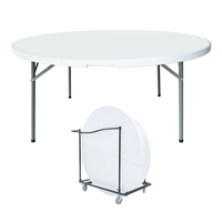 Table ronde en plastique blanche, simple, portable, de 60 pouces, pour 10 personnes, robuste, facile à nettoyer, idéale pour la restauration, les mariages et les fêtes