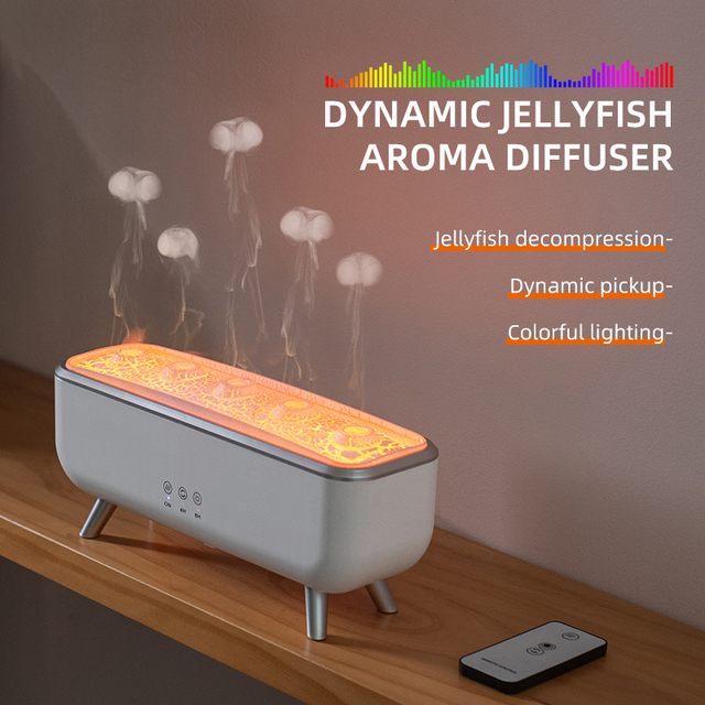 Intelligent Ultrasonic Essential Oil Humidifier Aromatherapy Diffuser 300ml Plastic Jellyfish Smoke Ring Design Remote Hotel
