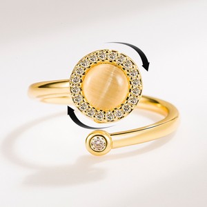 New Arrival Rotatable Cat Eye Stone Ring Gold Plated Round Diamond Opening Decompression Ring for Women Girls - Product Image 1