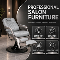 Fauteuil de barbier JOXIN avec base hydraulique ronde de grande taille, repose-jambes intégré et design vintage pour service de salon de coiffure professionnel