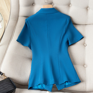 Women's Blue Short Sleeve Suit Set Breathable Worsted Office Lady Business Commute Workwear - Product Image 4