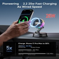 Nouveaux accessoires de voiture tendance : Ventilateur de refroidissement flexible pour téléphone portable RGB 25W, support de chargeur sans fil magnétique pour voiture
