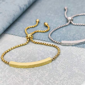 Bracelet en acier inoxydable de haute qualité plaqué or, gravure au laser vierge, barre incurvée, tendance, simple, bracelets de couple pour cadeau - Product Image 5