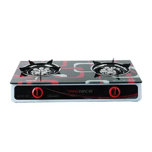 Meilleur prix support de table de cuisinière à gaz de table à double brûleur en verre trempé haute température