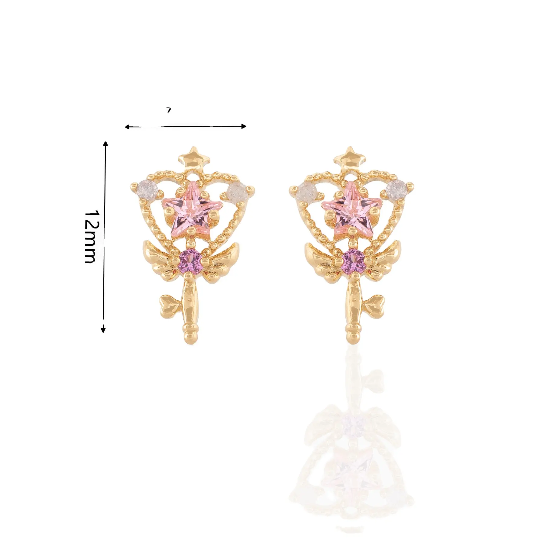 Ins Style Rose Bâton Magique Étoile Bijoux De Mode 18K Plaqué Or Laiton Aiguille Mignon Boucles D'oreilles En Gros Boucles D'oreilles Pour Les Femmes