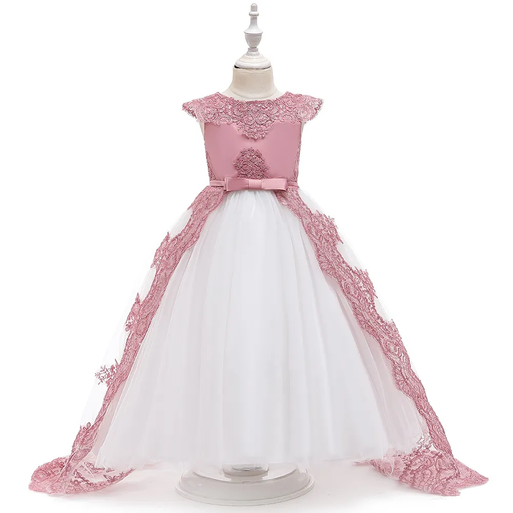 Türkisches rosa Prinzessinnen-Ausstellungskleid für Kinder 15 Jahre alte Mädchen Abschlussballkleider Kurzarm Blumenmuster Hochzeitsparty-Kleid