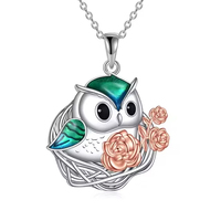 Collier pendentif nid de hibou en argent sterling 925 deux tons fleur d'ormeau fleur rose