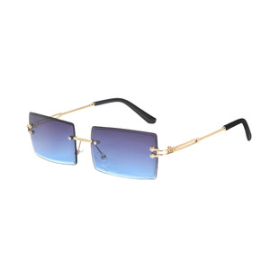 Rimless <b>Rectangle</b> <b>Sunglasses</b> Gradient Blue <b>Black</b> Lenses 100 UV Protection Unisex Adult Opp Bag - Product Image 6