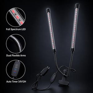 Succulent Grow <b>Light</b> 6W 8W Double Tube Clip on Lamp With Timer for Home Office and Desktop <b>Plant</b> Care - Product Image 2