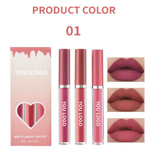 Coffret de 3 rouges à lèvres liquides mats longue tenue et waterproof, style coréen, pour un maquillage quotidien des lèvres, kit cosmétique, coffret cadeau. - Product Image 6