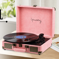 EOM/EDM HY-T01 Portable BT Vinyl Record Player avec couverture en cuir Vintage Electronic Retro Turntable for Audio Use