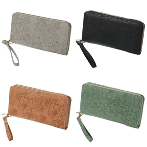 Cartera portátil para mujer con cremallera de flores, cartera corta de cuero repujado para mujer, gran capacidad, múltiples compartimentos - Product Image 1