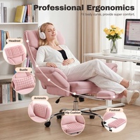 Chaise de bureau ergonomique de direction en velours Teddy de qualité supérieure, avec base entièrement chromée rose et accoudoirs relevables
