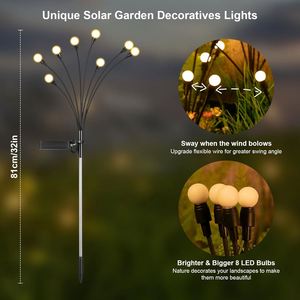Solar Garden <b>Lights</b> 1 Psck 8 LEDs Warm White Outdoor Decor <b>Firefly</b> Design Big Bulb Unique Gift for Women Grandma - Product Image 3