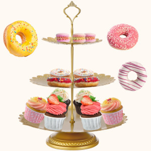 Juego de 10 Soportes para Pastel Desmontables de Hierro Dorado LANJO, Elegantes Soportes para Postres, Bandejas para Bodas, Cumpleaños, Aniversarios, Fiestas de Té, Venta al por Mayor - Product Image 3