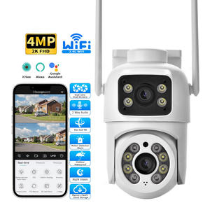 Беспроводная уличная камера видеонаблюдения с двумя объективами, функцией распознавания лиц и обнаружения движения, для домашнего мониторинга. - Product Image 1