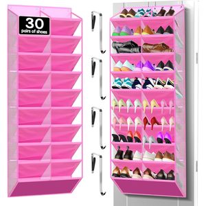 Over The Door <b>Shoe</b> Organizer 20 Pockets Pink Heavy Duty Oxford Fabric With Hexagon Mesh For Boots And <b>Shoes</b> <b>Storage</b> - Product Image 1