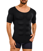 Camiseta Moldeadora de Músculos Simulados para Hombre, Camiseta Invisible con Efecto de Abdominales, Ajuste Delgado, Control de Abdomen, Manga Corta, Camiseta Base Diaria para Hombre