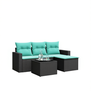 Black Poly Rattan Patio Sofa Set With <b>Cushions</b> Elegant Garden Furniture Outdoor Seating 4 <b>Person</b> - Product Image 1