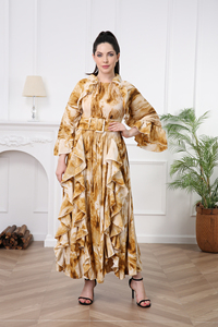 Nouveautés 2024, <span class=keywords><strong>robe</strong></span> bohème à imprimé floral jaune vintage, <span class=keywords><strong>robe</strong></span> longue à volants, manches longues, plissée, maxi <span class=keywords><strong>robe</strong></span>, convient à toutes les occasions - Product Image 2