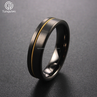 Cincin Kawin Tungsten Carbide Hitam Datar 6mm Tanstn A172, Nyaman Dipakai, Trendi, Model Senar Gitar, Dapat Diubah Ukurannya, Untuk Pria/Wanita, Setting Channel