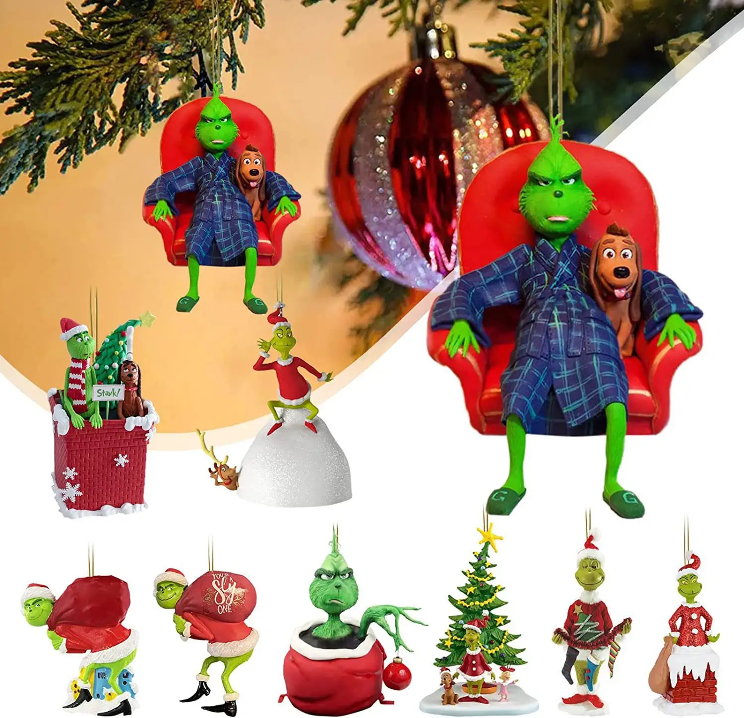 Groothandel Grappige Groene Poppen Kerst Decor Acryl Kerst Grinchs Opknoping Ornamenten Voor Kerstboom