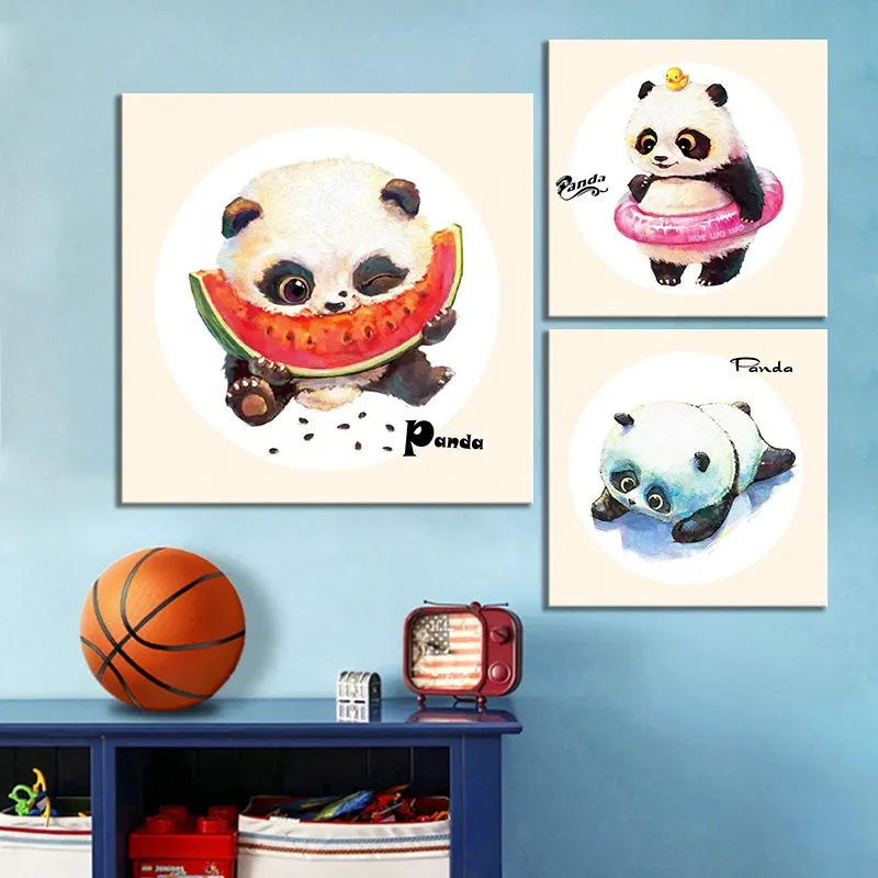Carino Animale della Tela di Canapa Pittura A Olio Per Bambini Room Decor Panda Manifesto Della Parete Del Fumetto di Arte della Tela di Canapa