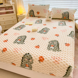 Drap-<span class=keywords><strong>housse</strong></span> en flanelle d'hiver King Queen Pure Color Bed Cover Velvet Thick Non-Slip Mattress Protective Cover <span class=keywords><strong>150x200</strong></span> - Product Image 5