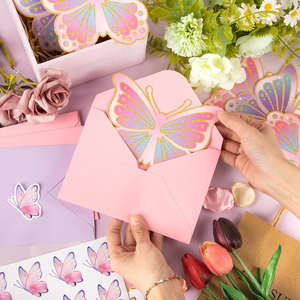 Juego de Tarjetas de Invitación de Papel con Forma de Mariposa Dorada de Ensueño, Sobres, Pegatinas, Graduación, Cumpleaños, Fiesta, Escritura a Mano, Creativo - Product Image 4