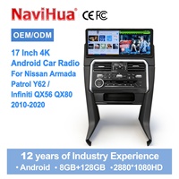 Navihua pour Nissan Patrol Y62 Infiniti QX80 QX56 2010-2020, mise à niveau de l'autoradio Android, écran 17'', multimédia, Carplay, stéréo