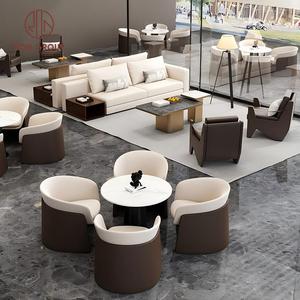 Ensemble de mobilier de restaurant moderne beige, canapé trois places avec deux fauteuils individuels marron foncé et table basse rectangulaire pour café - Product Image 6