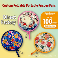 Éventail publicitaire personnalisé en nylon, éventail pliable rond, éventail frisbee, cadeau promotionnel pour les événements