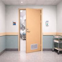 Porte de salle de bain médicale en acier minimaliste à ouverture latérale intérieure avec panneau à persiennes, finition de surface, directement de l'usine