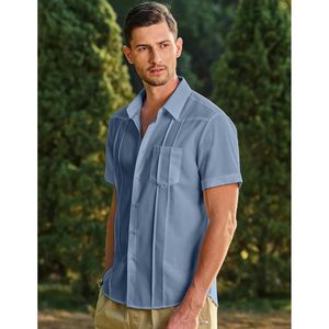 JMIERR Camisa de Lino Guayabera para Hombre, Camisa Informal de Manga Corta con Botones y Bolsillo, Talla XL, Ideal para Bodas EN LA Playa, Verano - Product Image 1