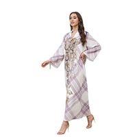 Robe élégante en polyester MT512 pour femmes adultes du Moyen-Orient, avec maille et sequins, manches longues, coupe classique, Abaya pour soirée et rendez-vous