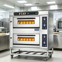 Four à gaz professionnel de haute qualité pour boulangerie, pâtisserie, pizzeria, avec panneau de commande, éclairage intérieur, thermostat automatique, 2 niveaux et 6 plateaux.