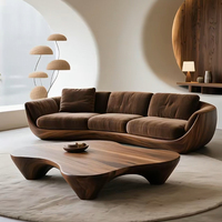 Ensemble de canapés en velours courbé style Wabi Sabi, base en bois massif, 3 places, mobilier minimaliste pour salon d'appartement, garnissage en éponge